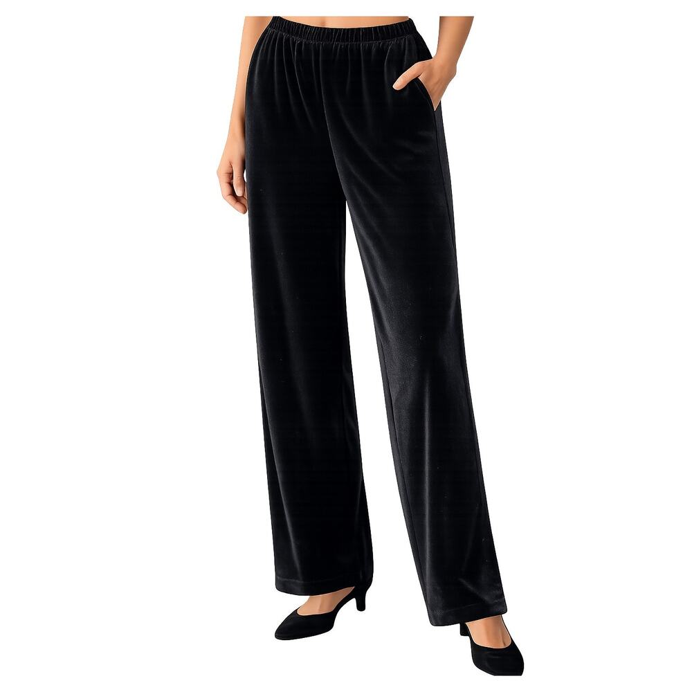 Chico’s Black Velvet Wide Leg Pants Womens L 12/14 Short Boho Holiday Party